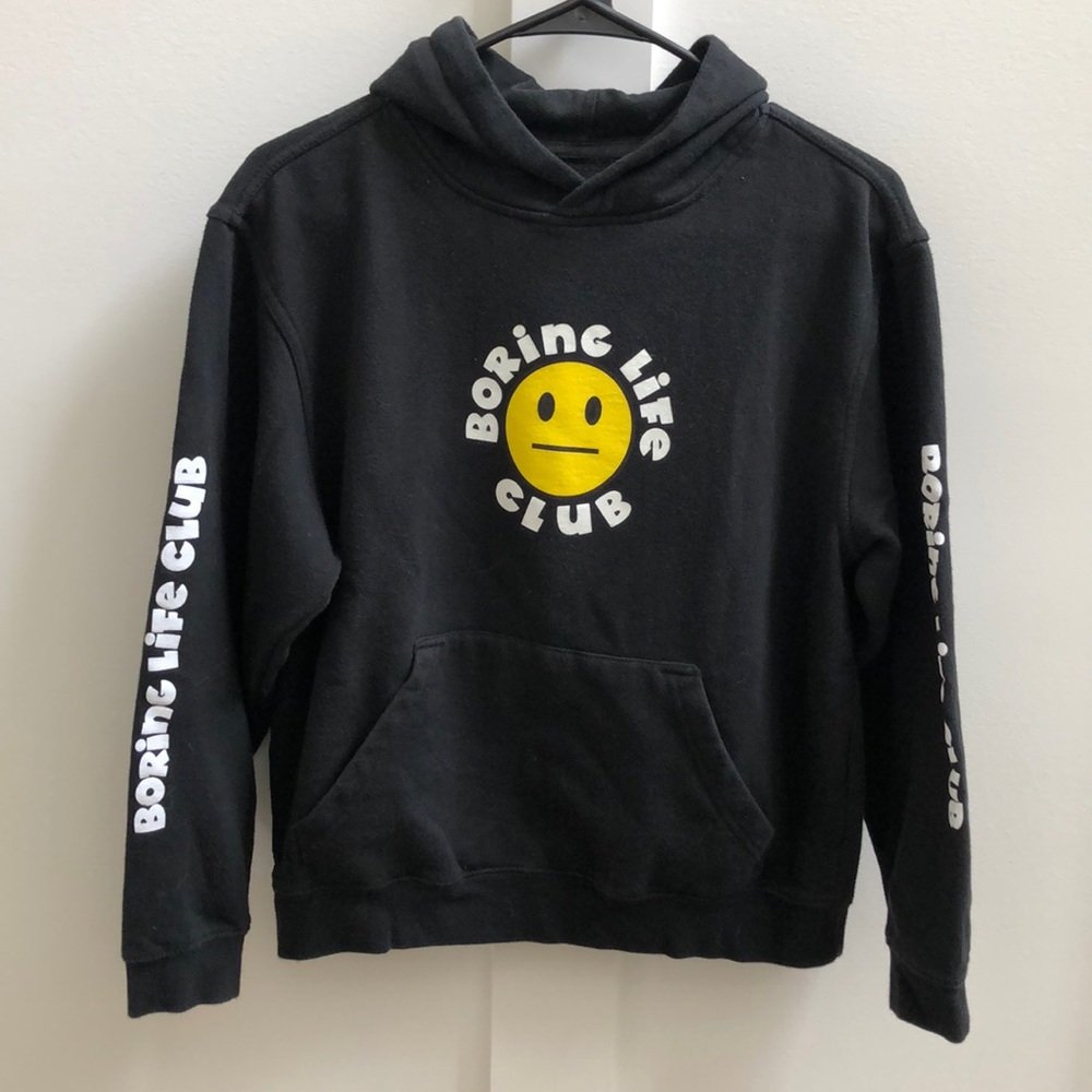 Boring Life Club Black Graphic Hoodie Sweatshirt Size Youth Large